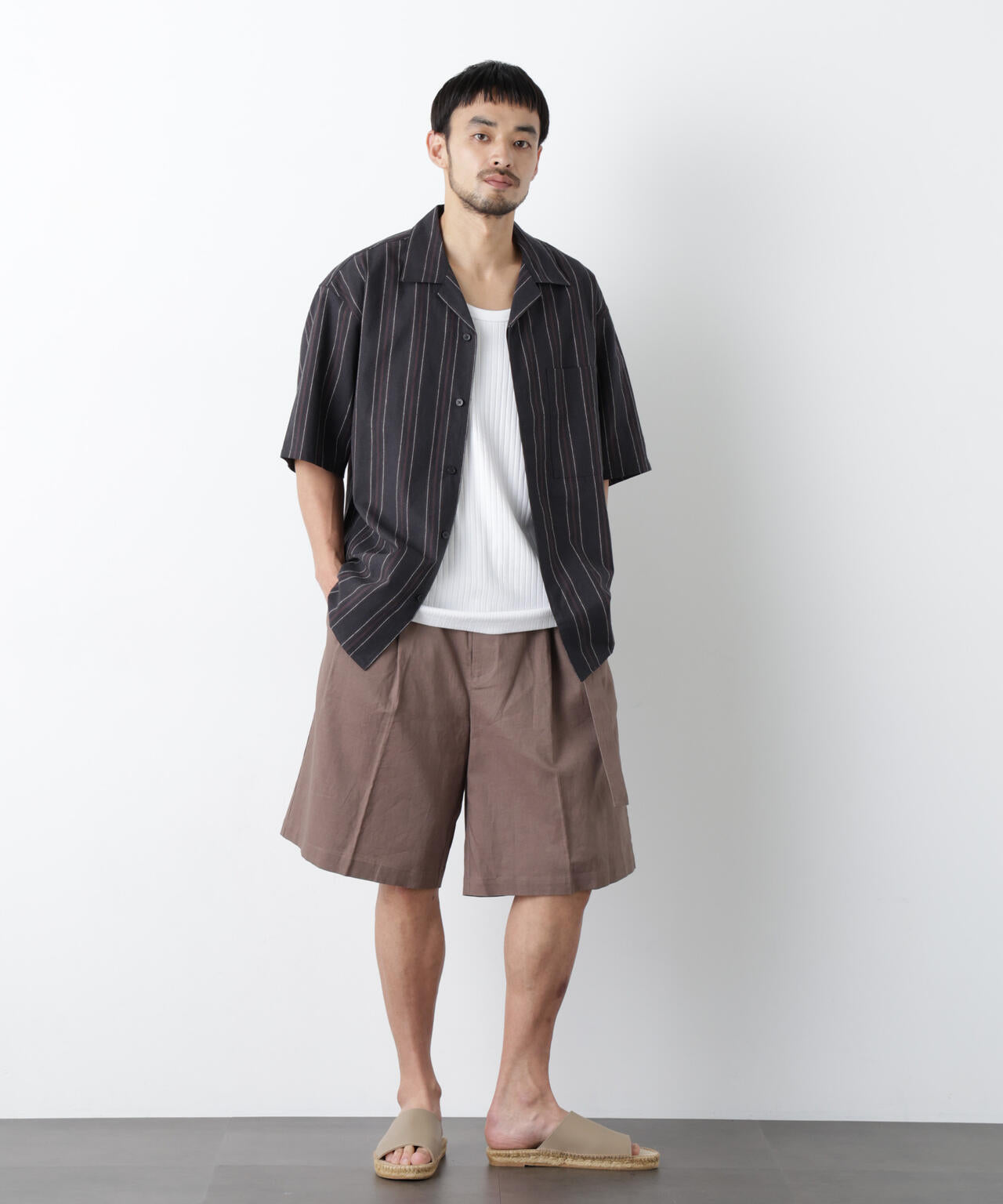 「FRENCH LINEN」 フライフロント半袖シャツ 6686121201