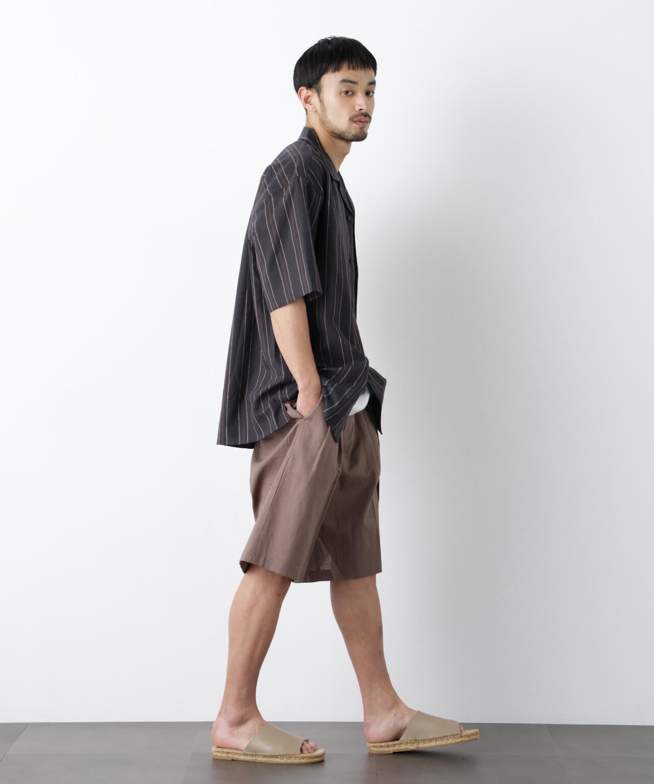 「FRENCH LINEN」 フライフロント半袖シャツ 6686121201
