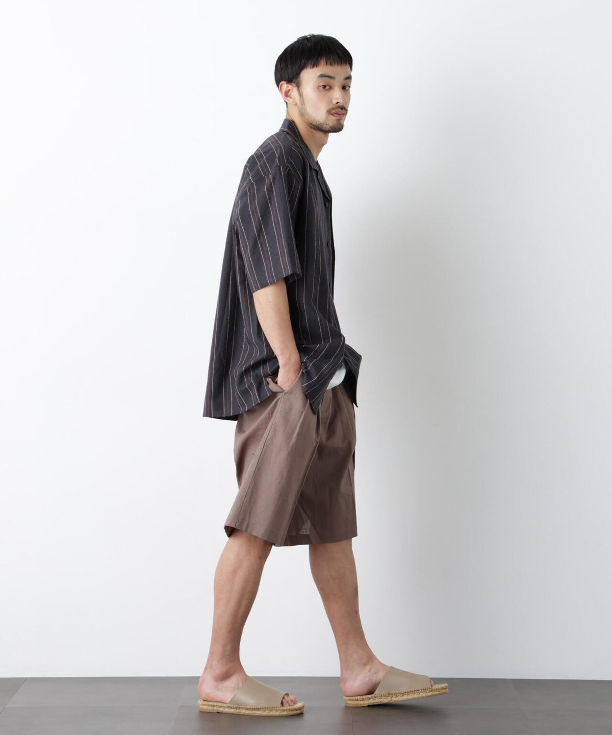 「FRENCH LINEN」 フライフロント半袖シャツ 6686121201