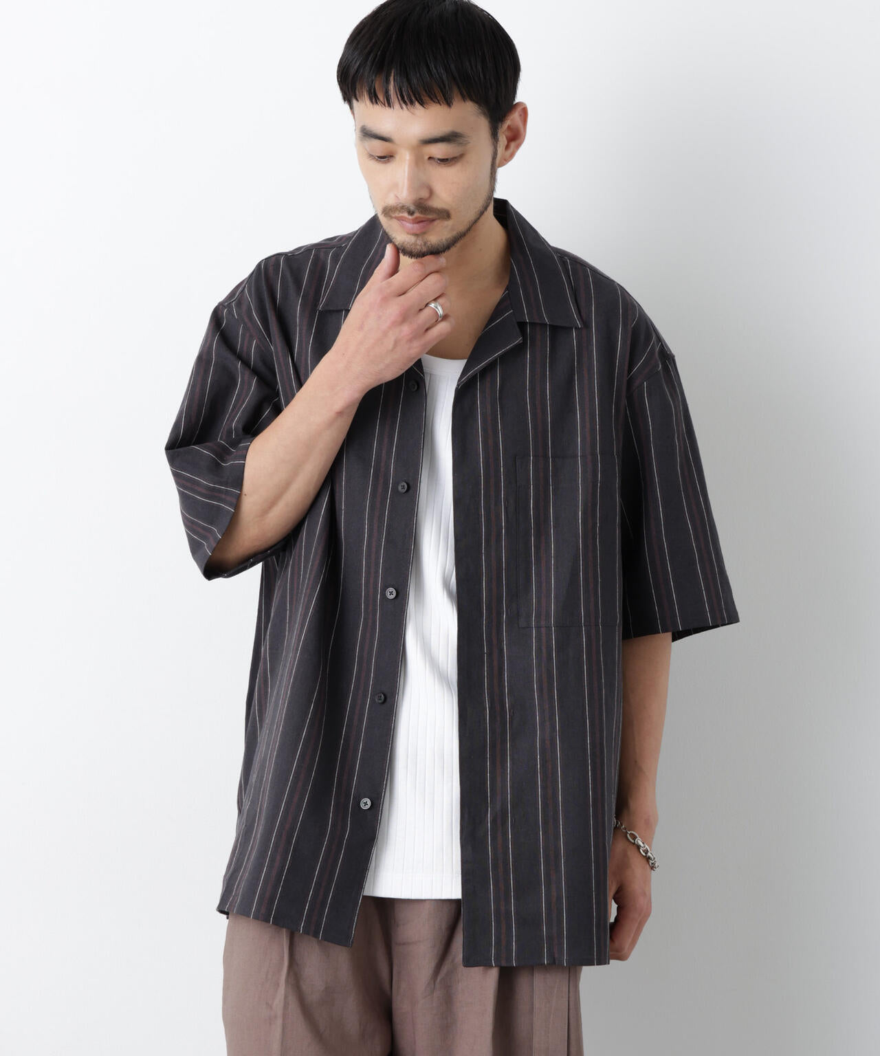 「FRENCH LINEN」 フライフロント半袖シャツ 6686121201