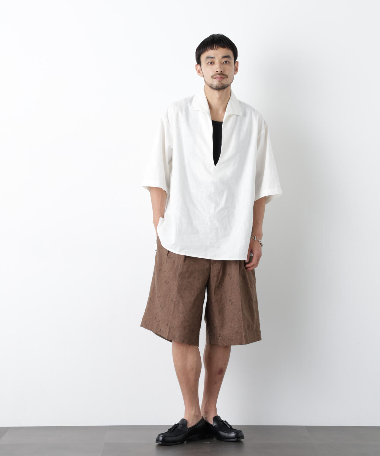 「FRENCH LINEN」イタリアンスキッパー半袖シャツ 6686121202
