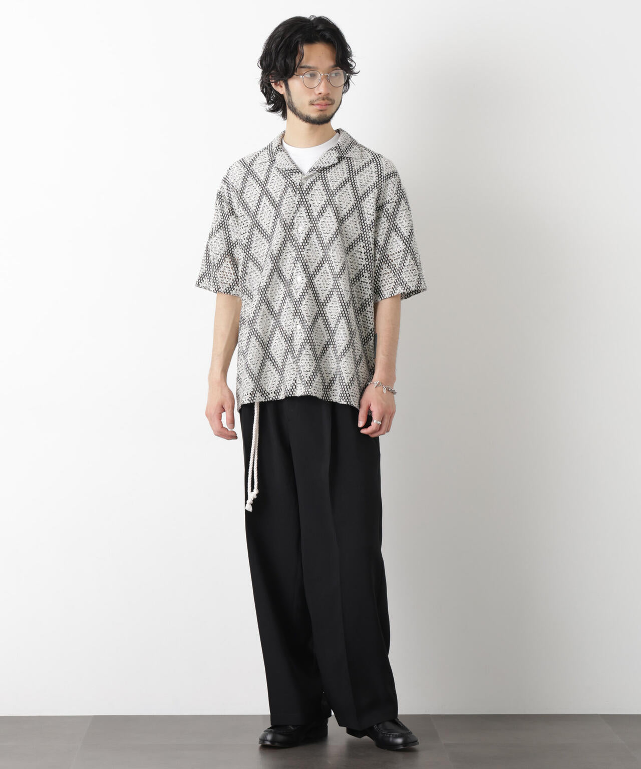 ダイヤレース オープンカラーシャツ 6686121209