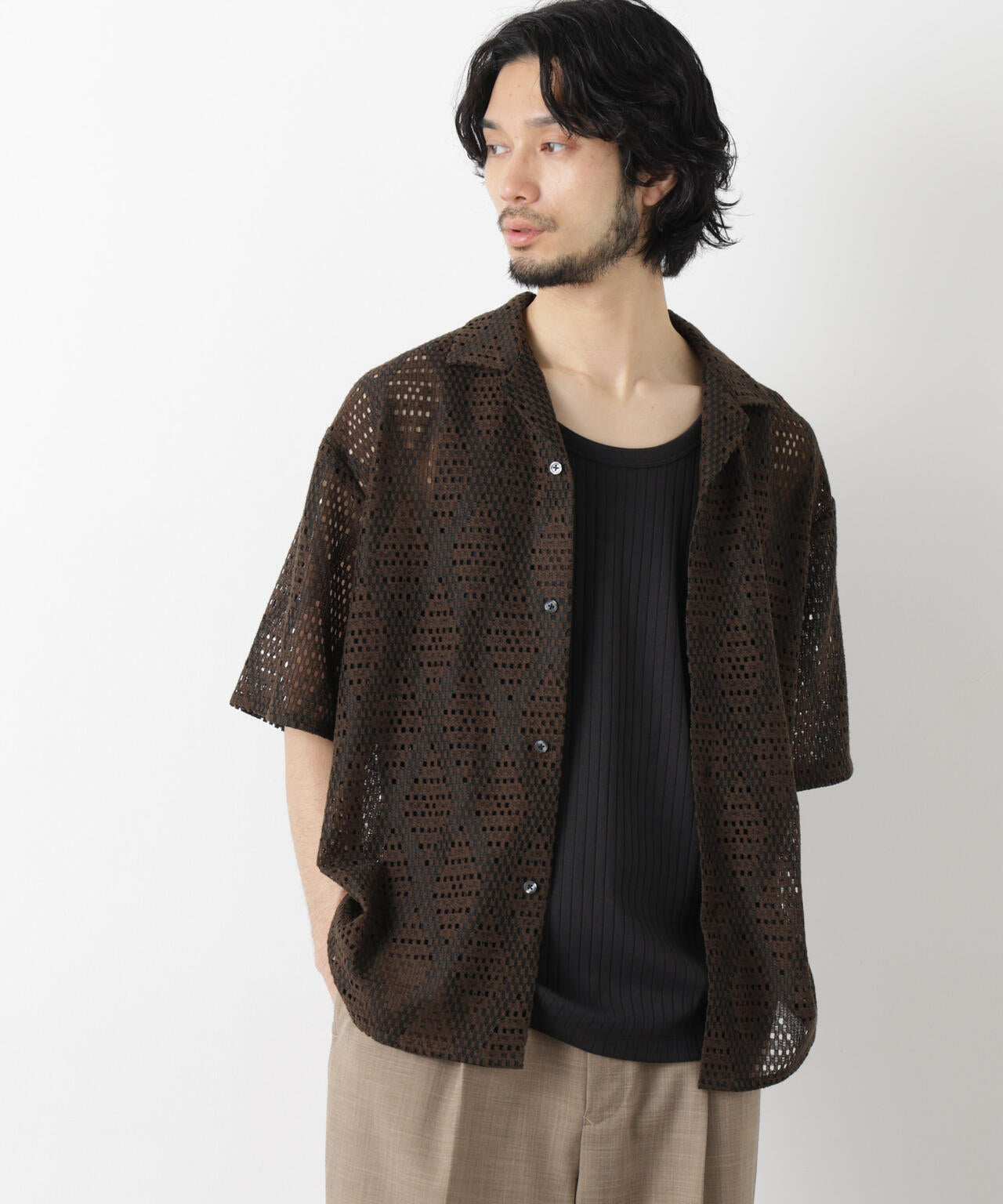 ダイヤレース オープンカラーシャツ 6686121209