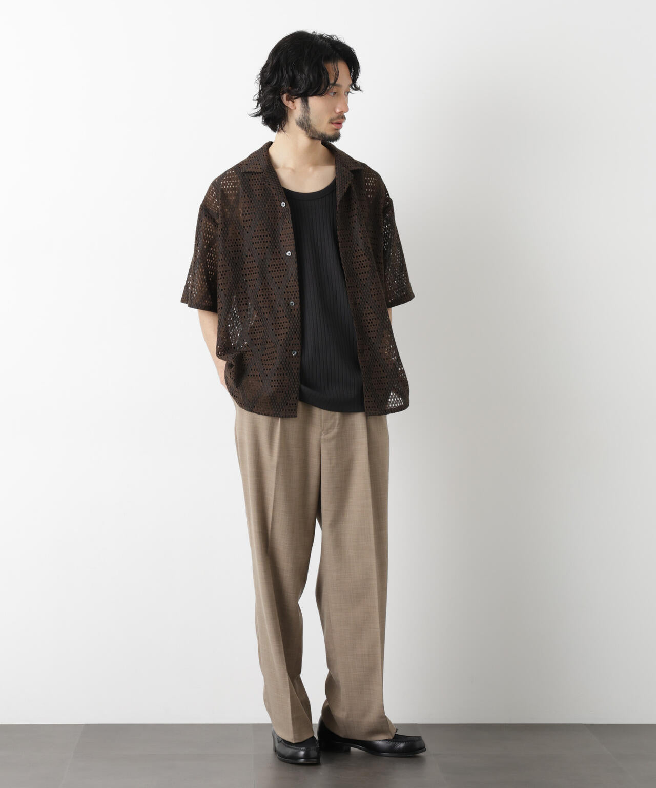 ダイヤレース オープンカラーシャツ 6686121209