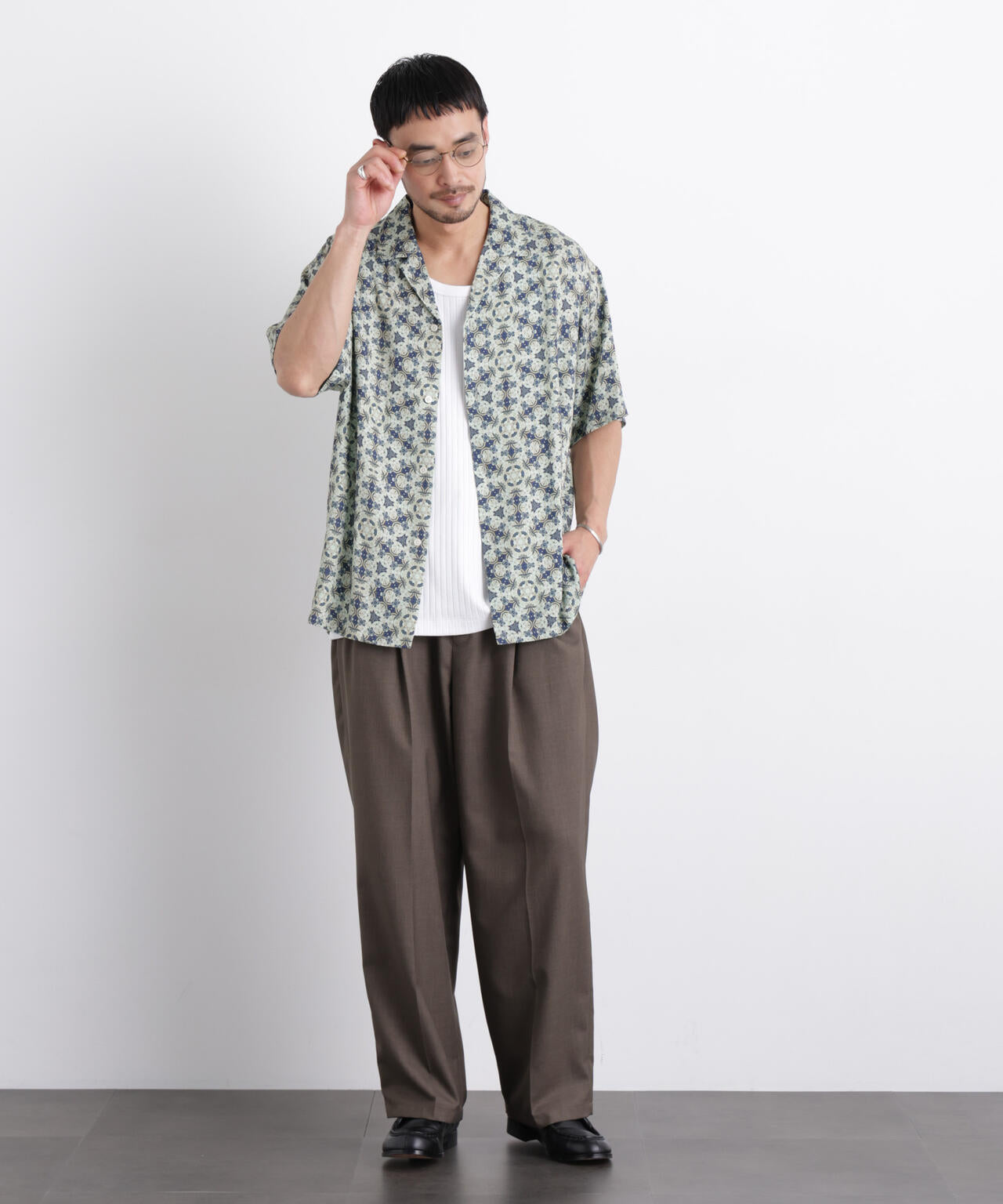 エスニックプリント オープンカラーシャツ 6686121215