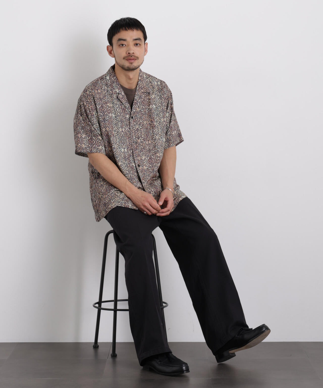 エスニックプリント オープンカラーシャツ 6686121215