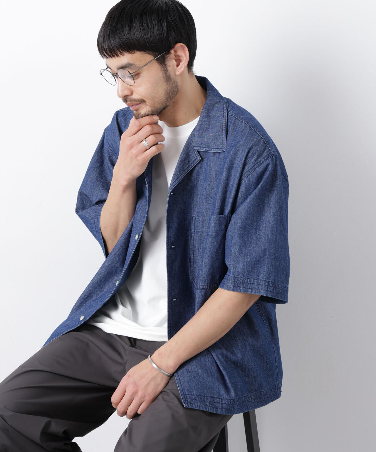 「OtoNANO」 デニムシャツ 半袖 6686121219