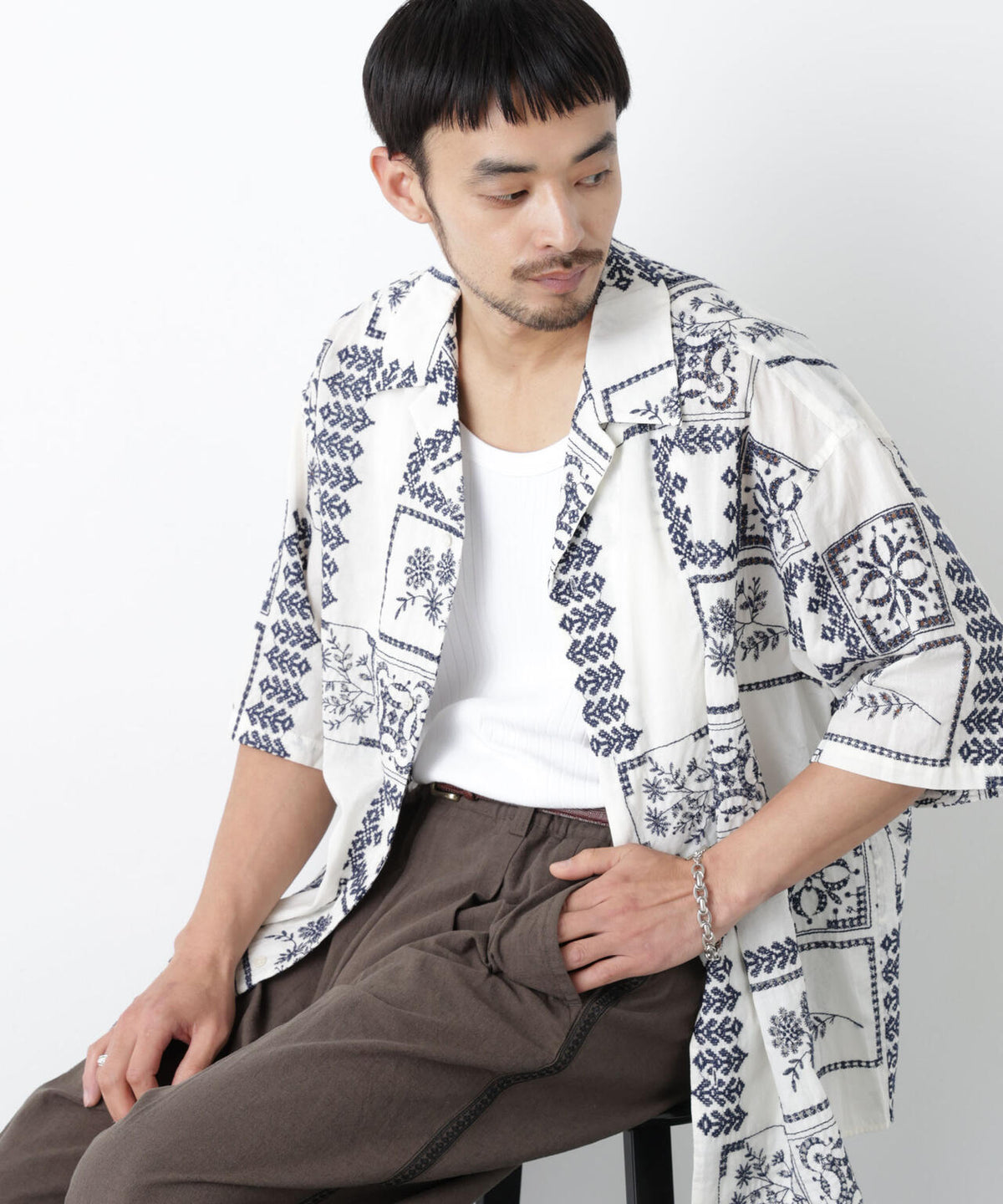 「OtoNANO」×masoret アイレット刺繍シャツ 6686121224