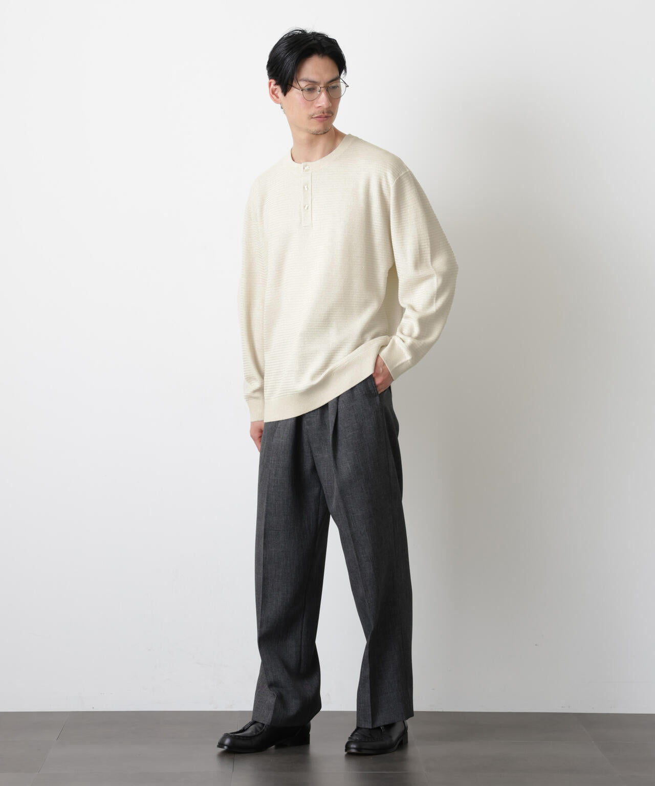 テクスチャーヘンリーネックニット 6686122205