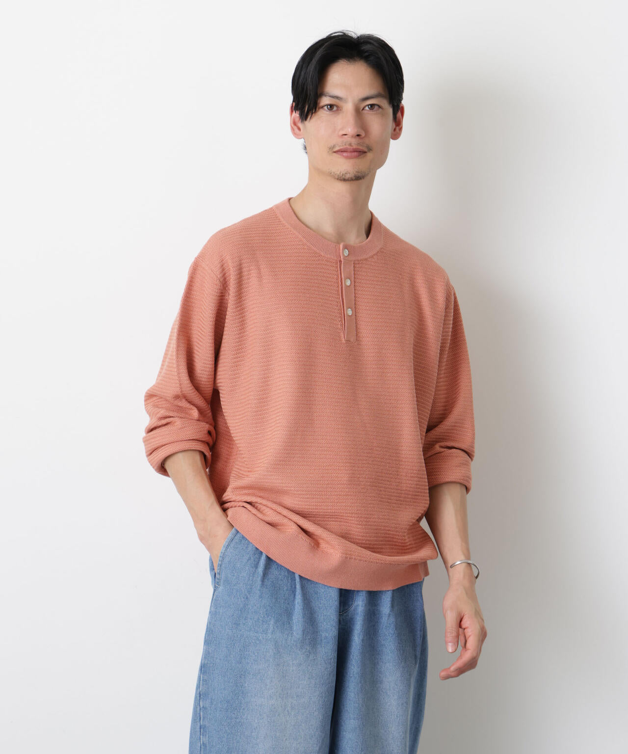 テクスチャーヘンリーネックニット 6686122205