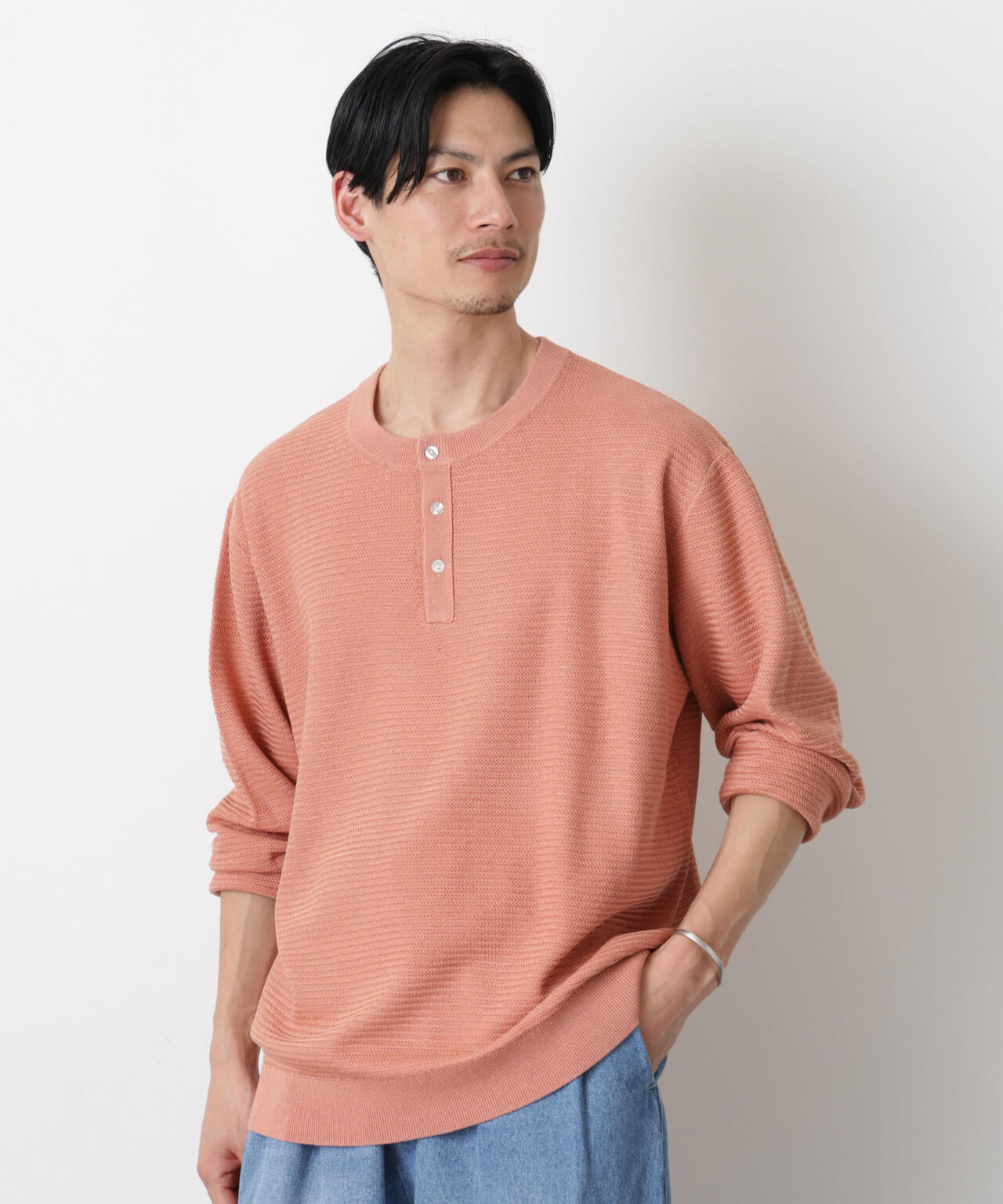 テクスチャーヘンリーネックニット 6686122205