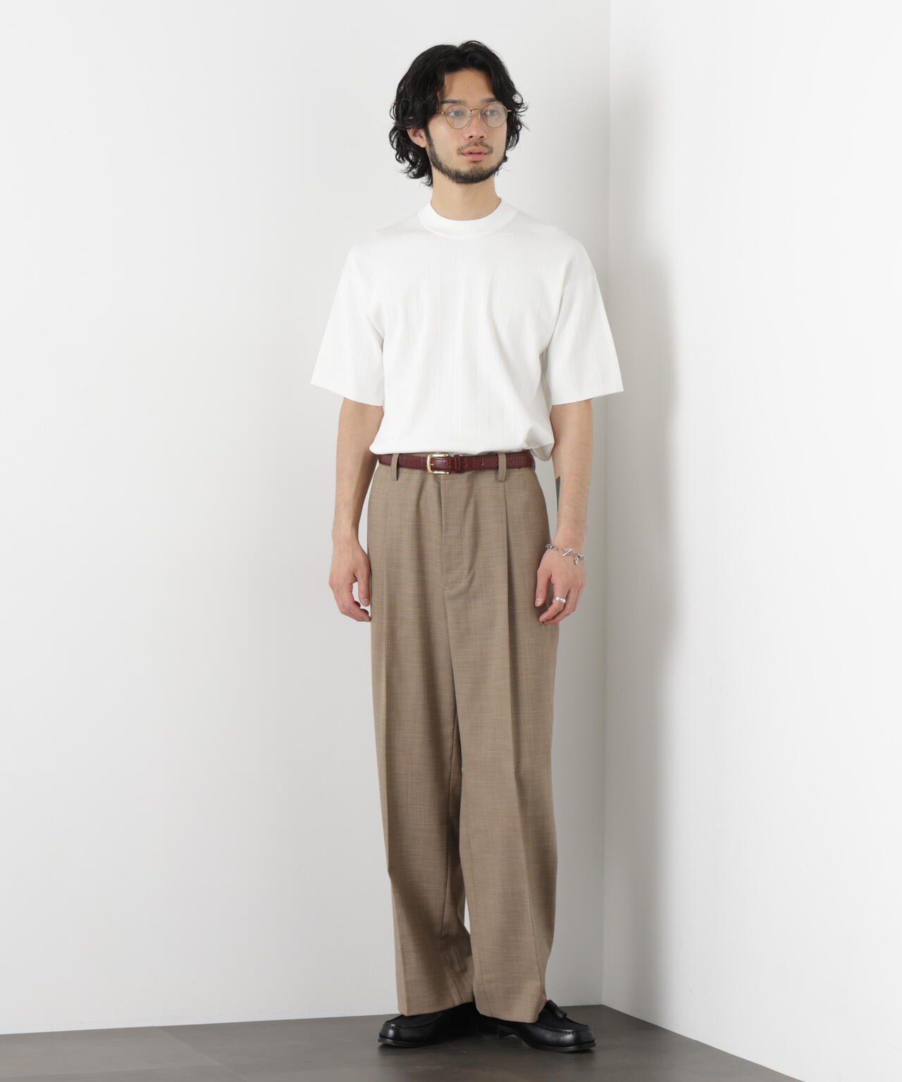 「ASSEMBLANC」 針抜きクルーネックニット 6686122208