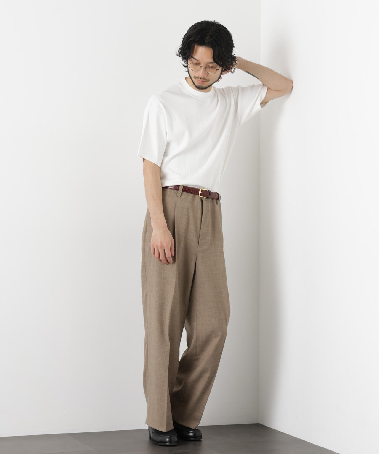 「ASSEMBLANC」 針抜きクルーネックニット 6686122208