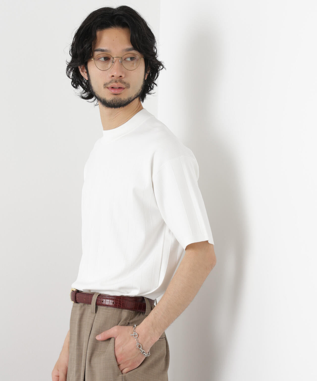 「ASSEMBLANC」 針抜きクルーネックニット 6686122208