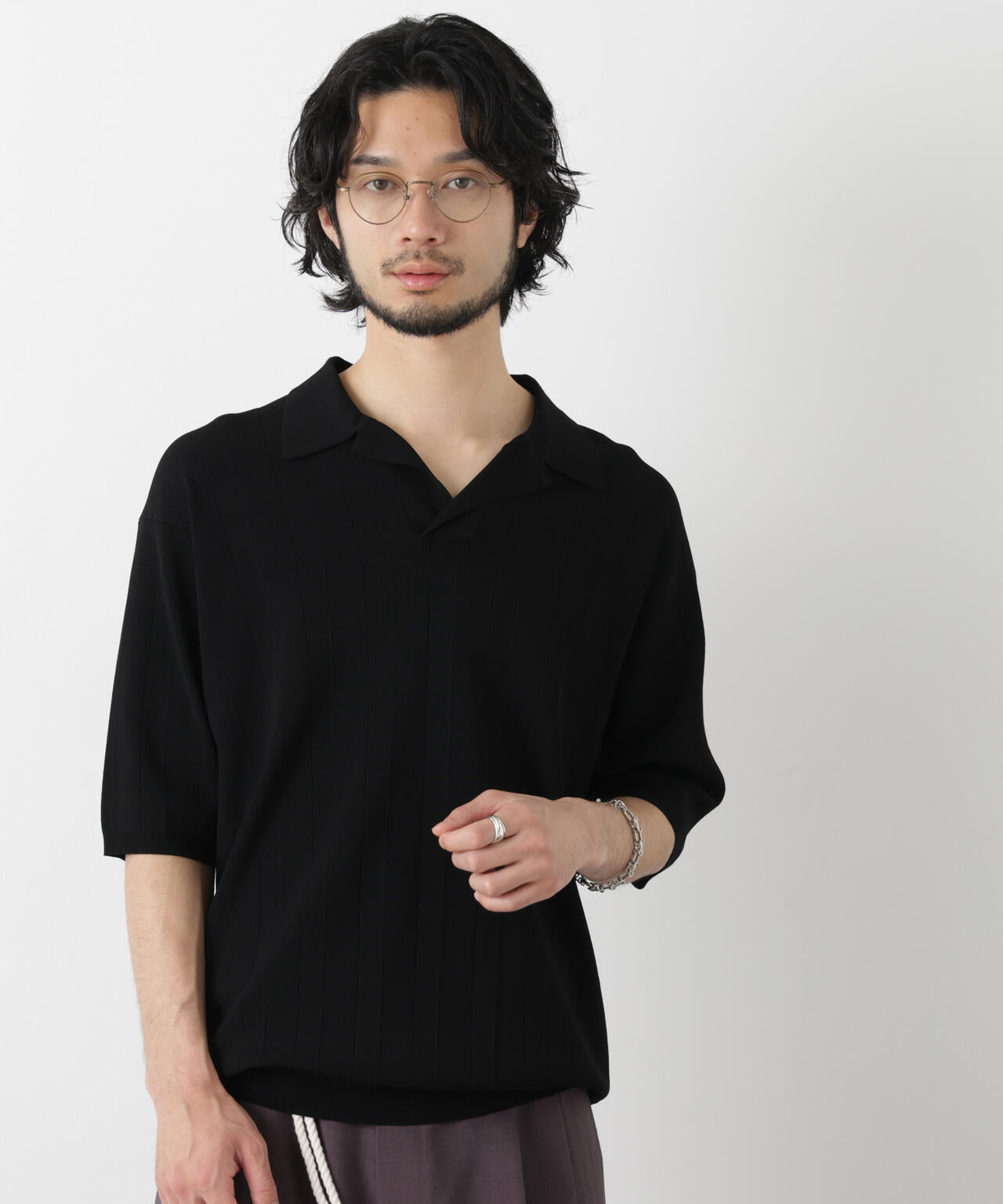 「ASSEMBLANC」 針抜きスキッパーポロ 6686122209