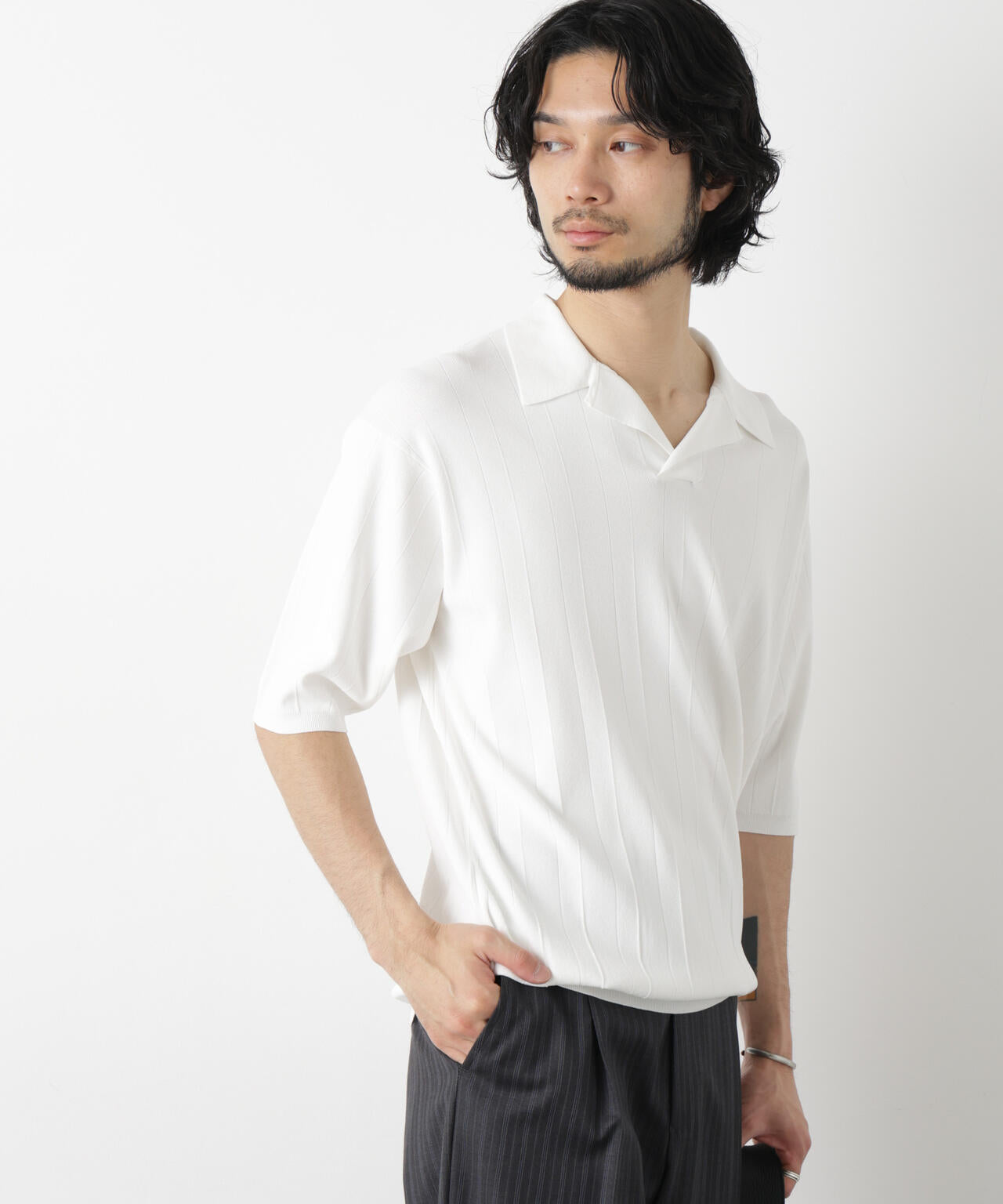 「ASSEMBLANC」 針抜きスキッパーポロ 6686122209