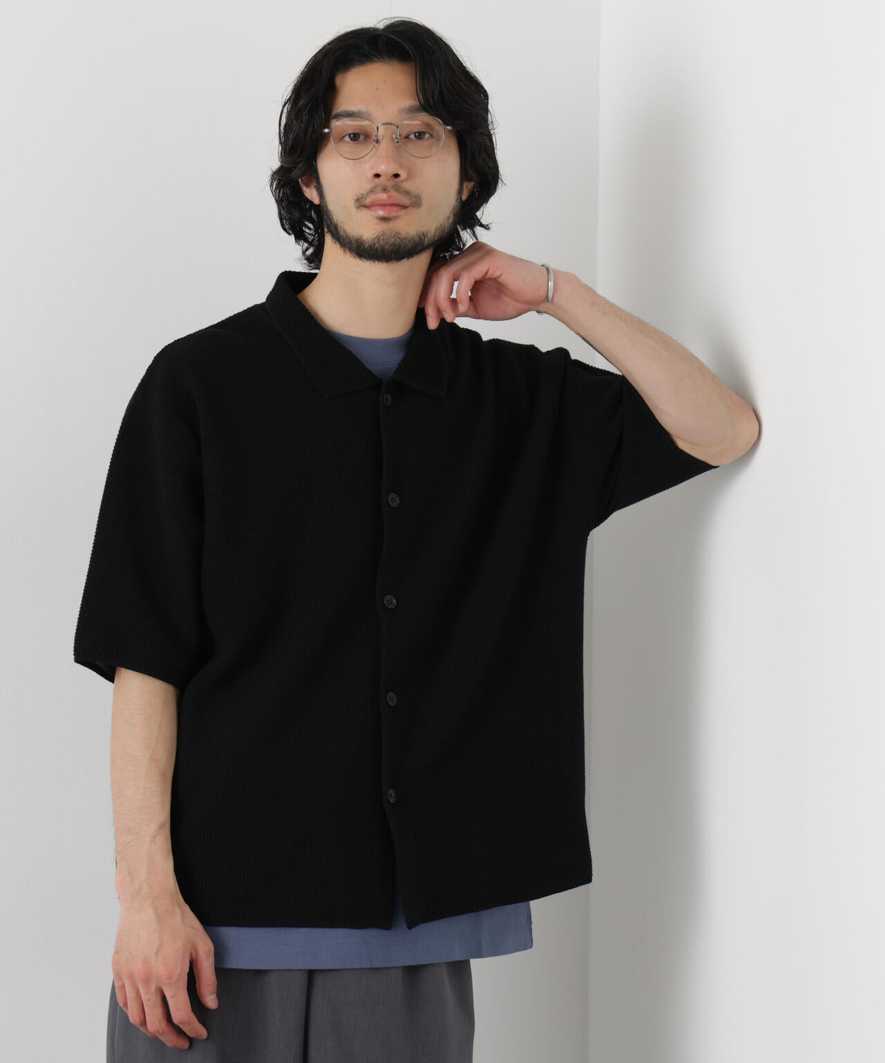 コットンシードステッチニットシャツ