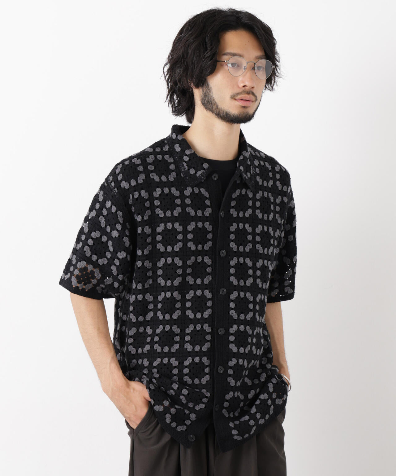 ラッセル編みニットシャツ 6686122213