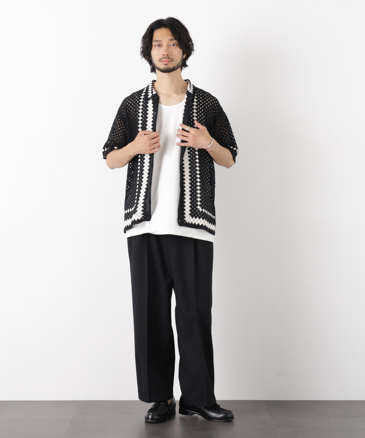 ラッセル編みニットシャツ 6686122213