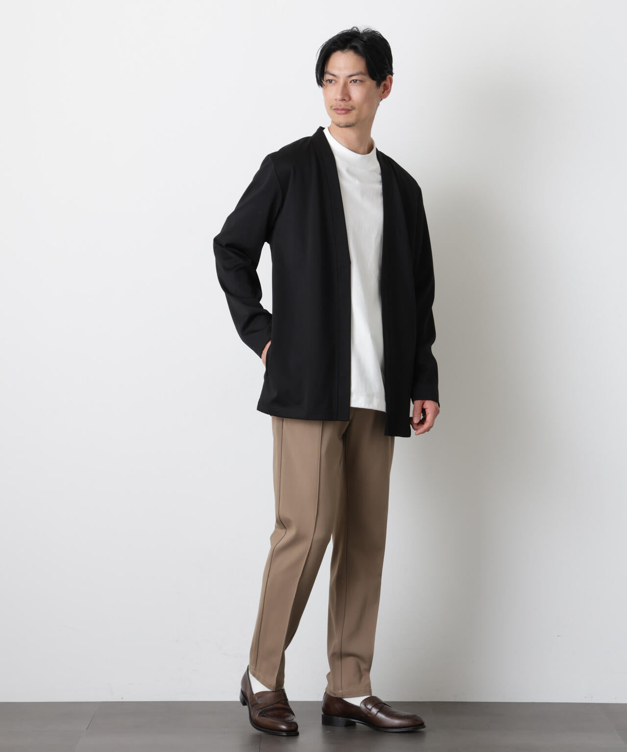 「モダンコンフォート」ダブルジャージー着流しカーディガン 6686123207