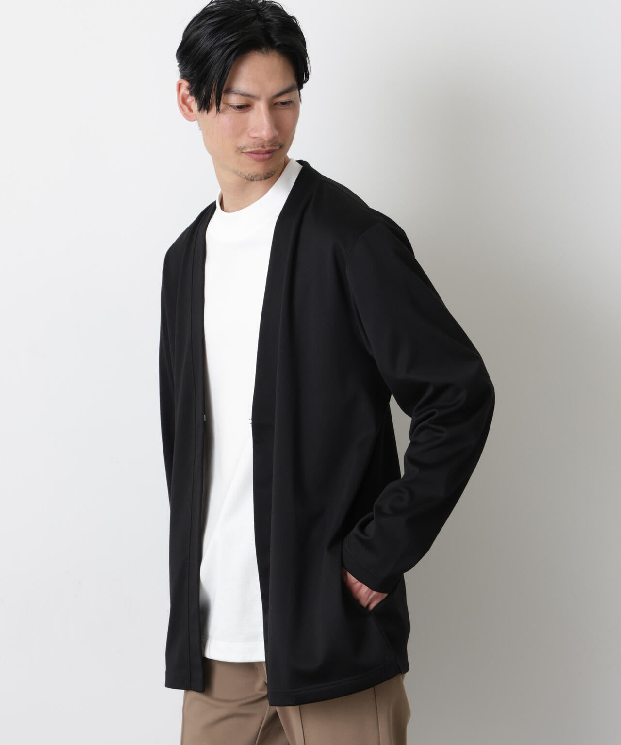 「モダンコンフォート」ダブルジャージー着流しカーディガン 6686123207