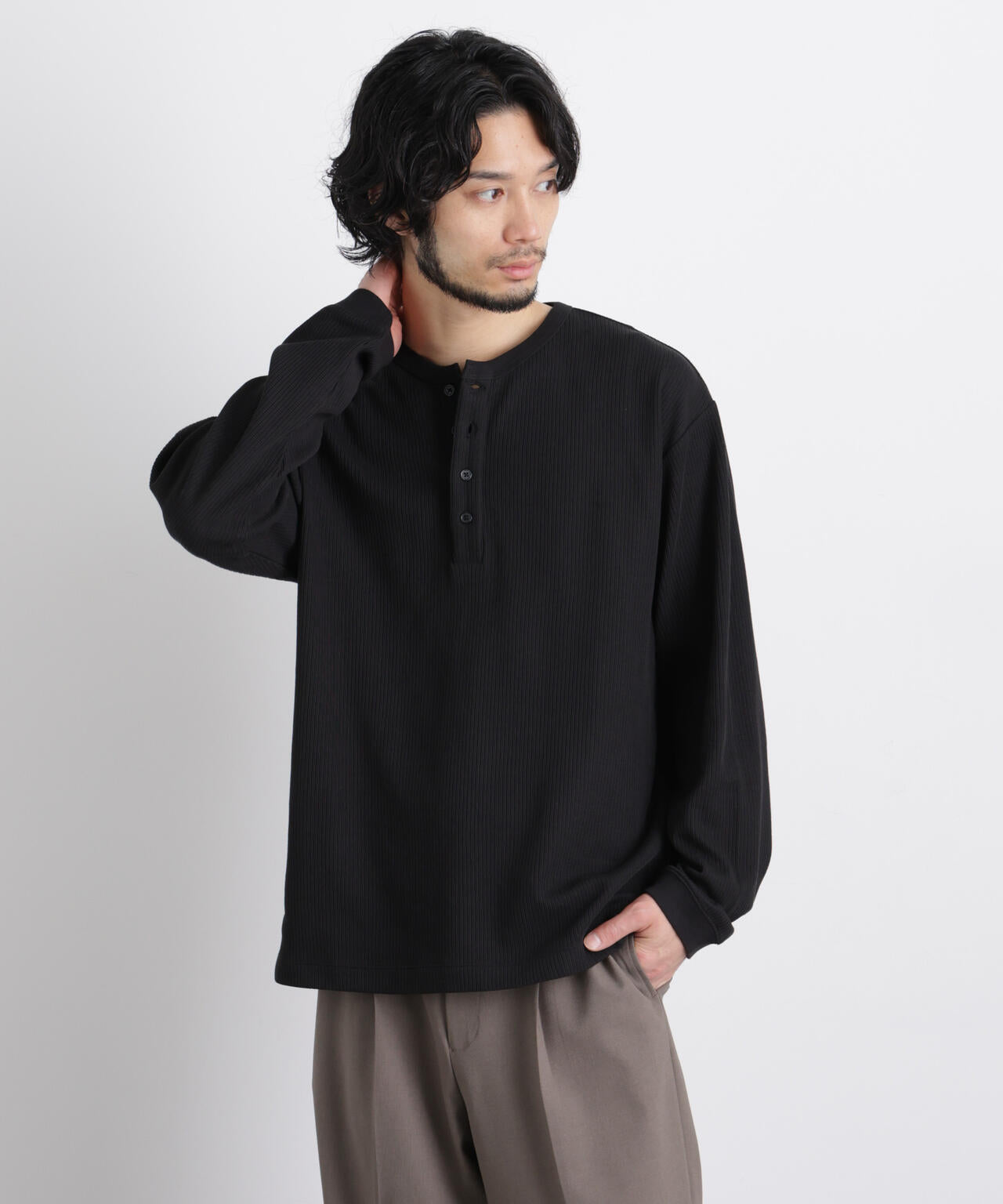 「ASSEMBLANC」 ドロップニードルリブ ヘンリーネック 6686123210