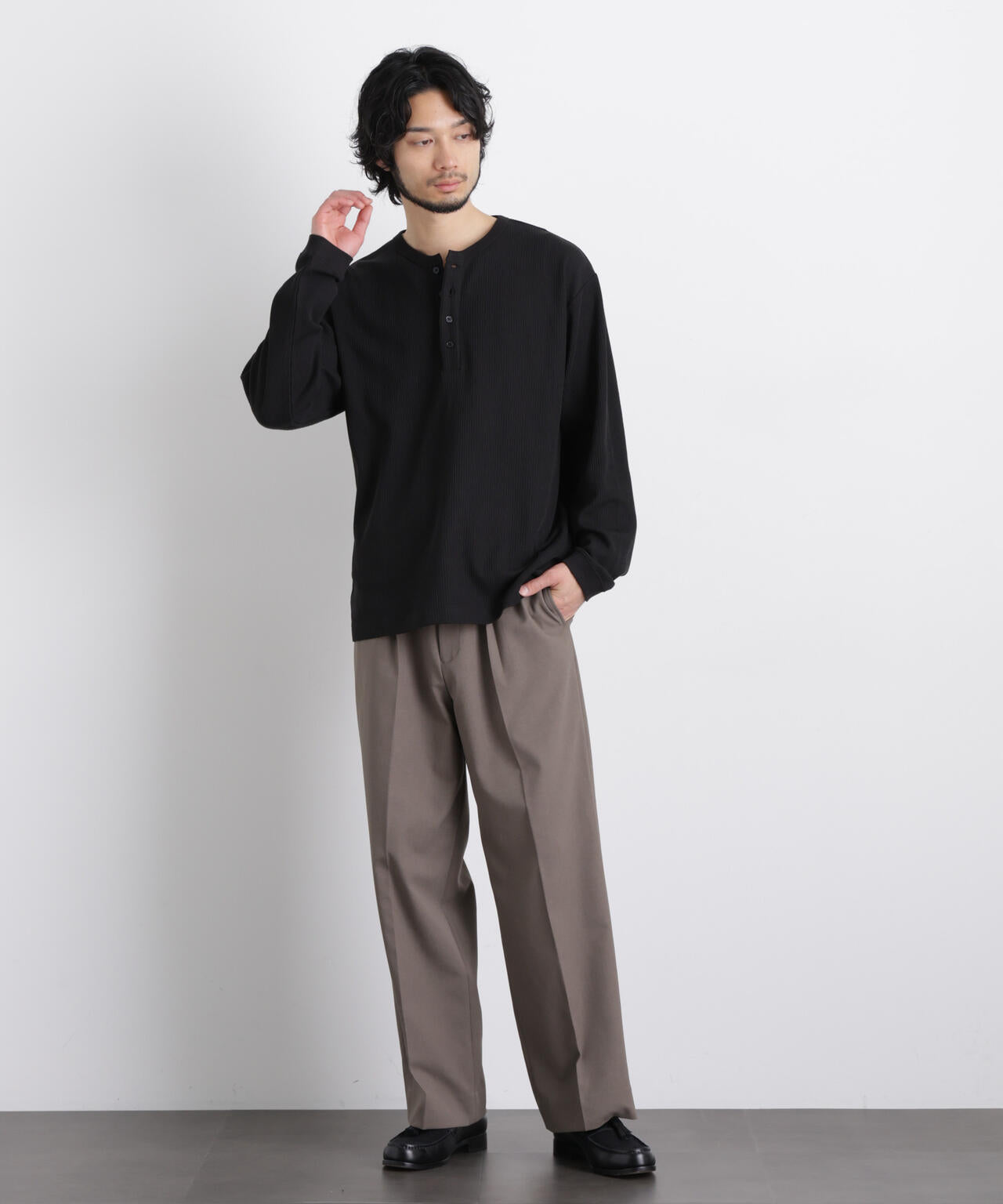 「ASSEMBLANC」 ドロップニードルリブ ヘンリーネック 6686123210