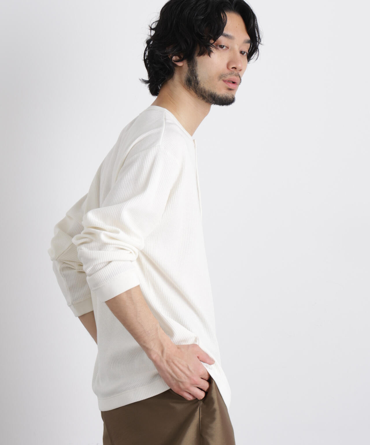 「ASSEMBLANC」 ドロップニードルリブ ヘンリーネック 6686123210