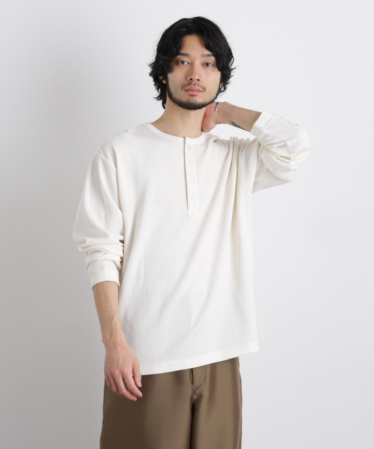 「ASSEMBLANC」 ドロップニードルリブ ヘンリーネック 6686123210