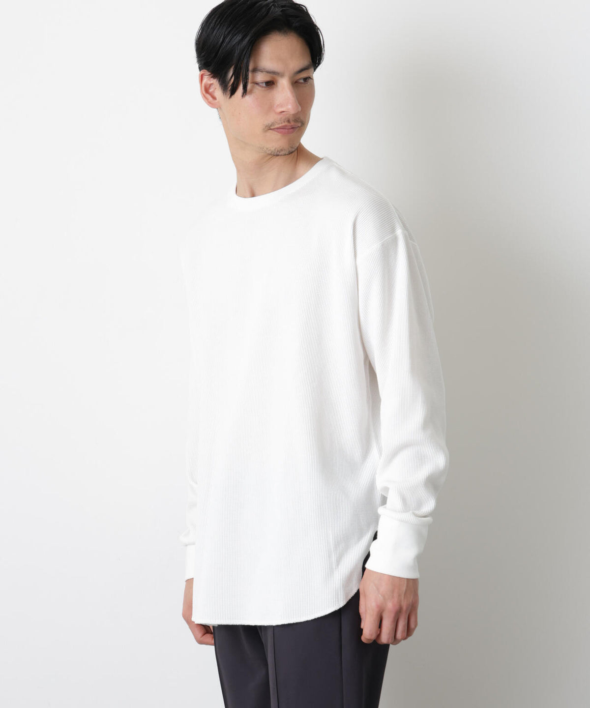 ミニワッフルクルーネックTシャツ 長袖 6686123213