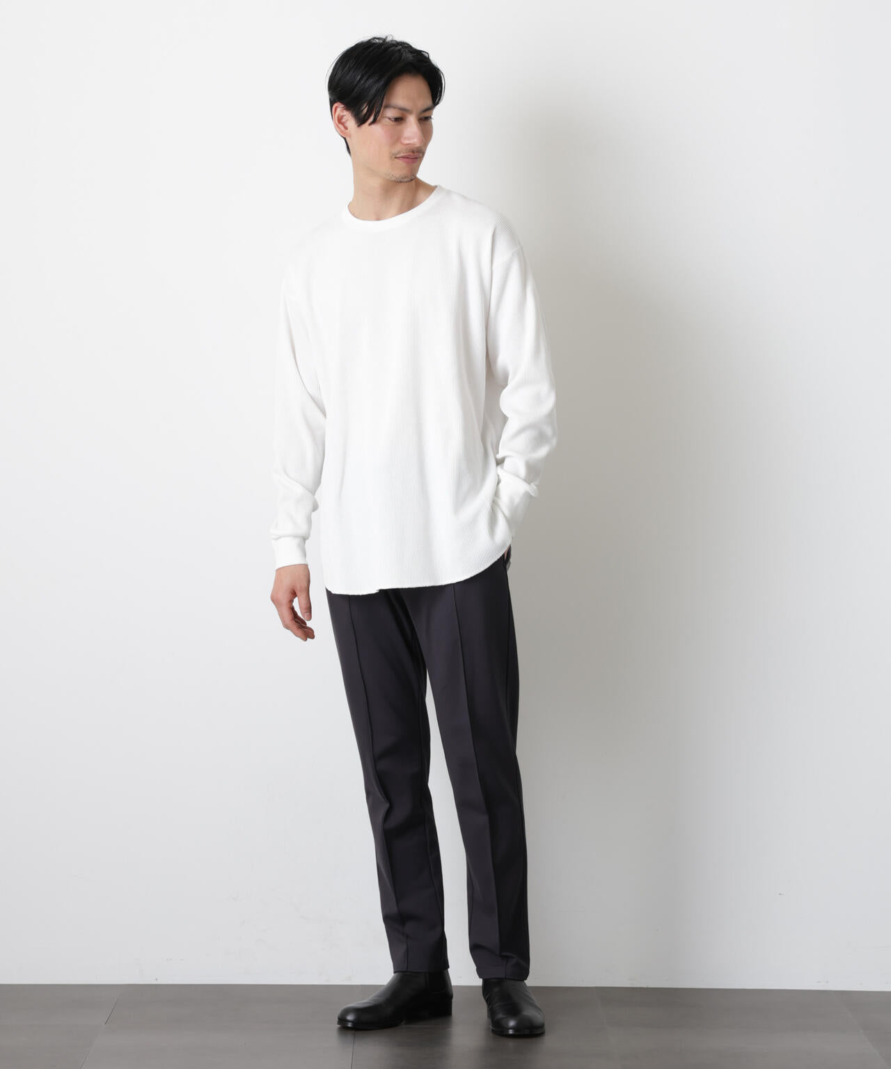 ミニワッフルクルーネックTシャツ 長袖 6686123213
