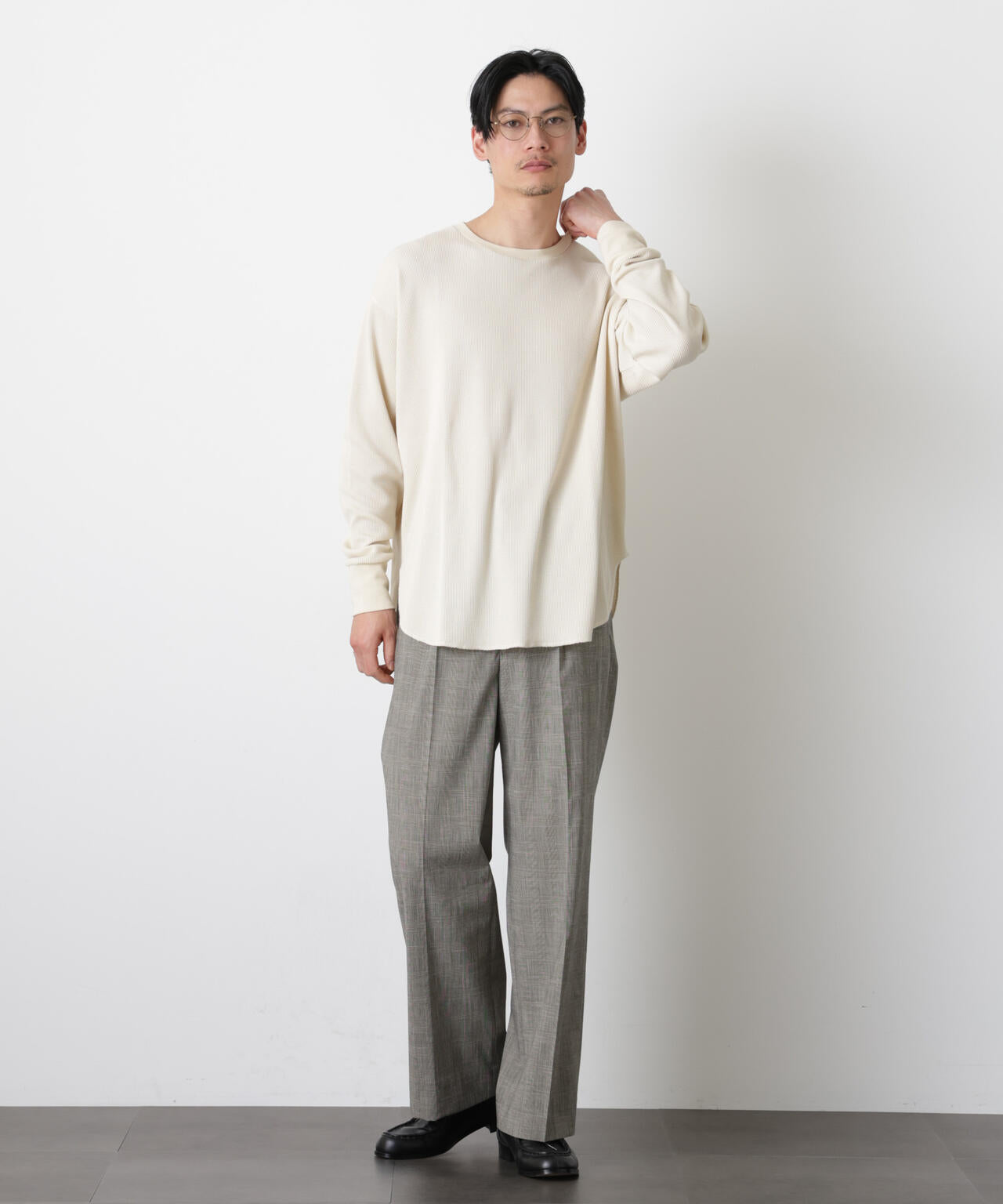 ミニワッフルクルーネックTシャツ 長袖 6686123213