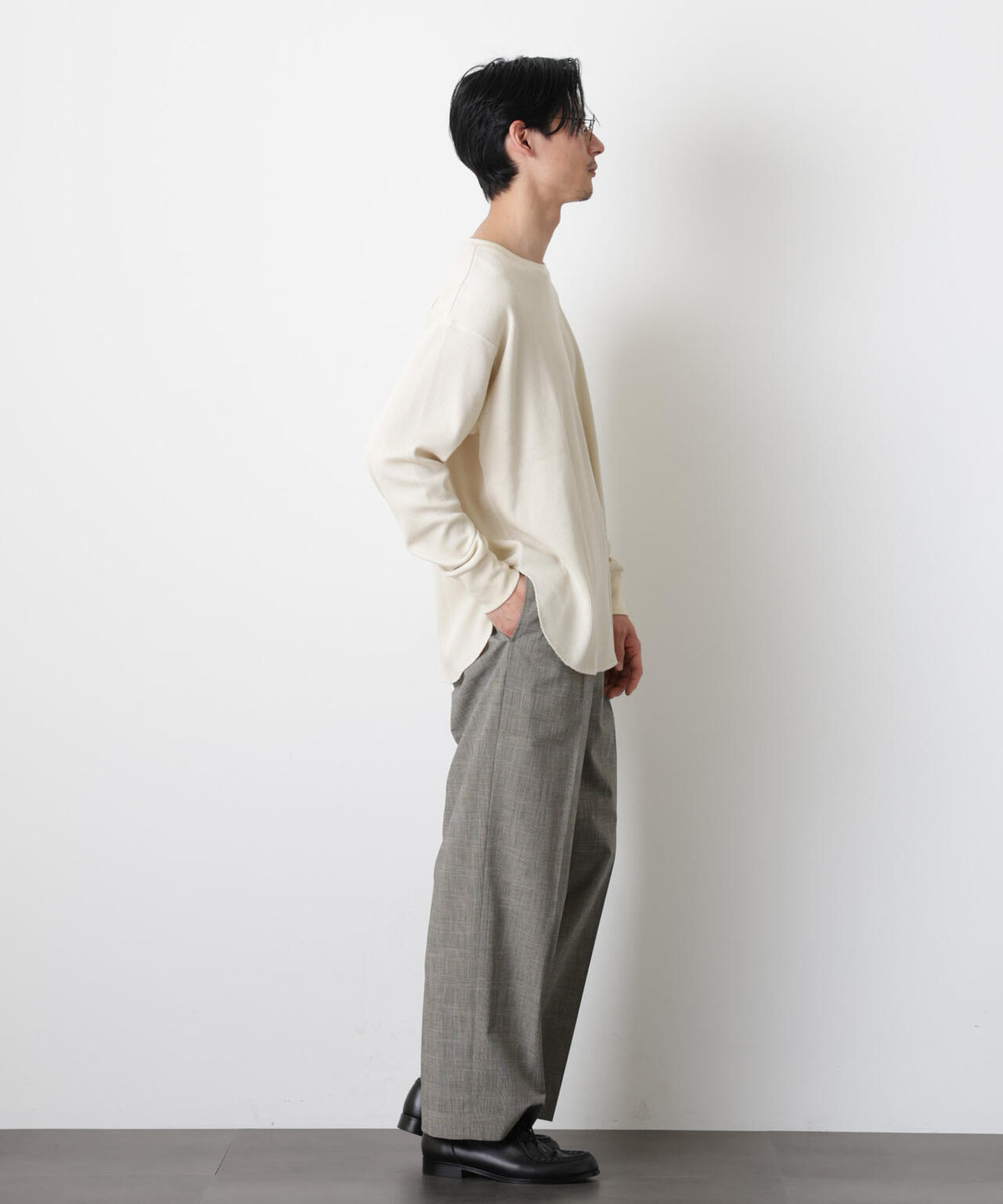 ミニワッフルクルーネックTシャツ 長袖 6686123213