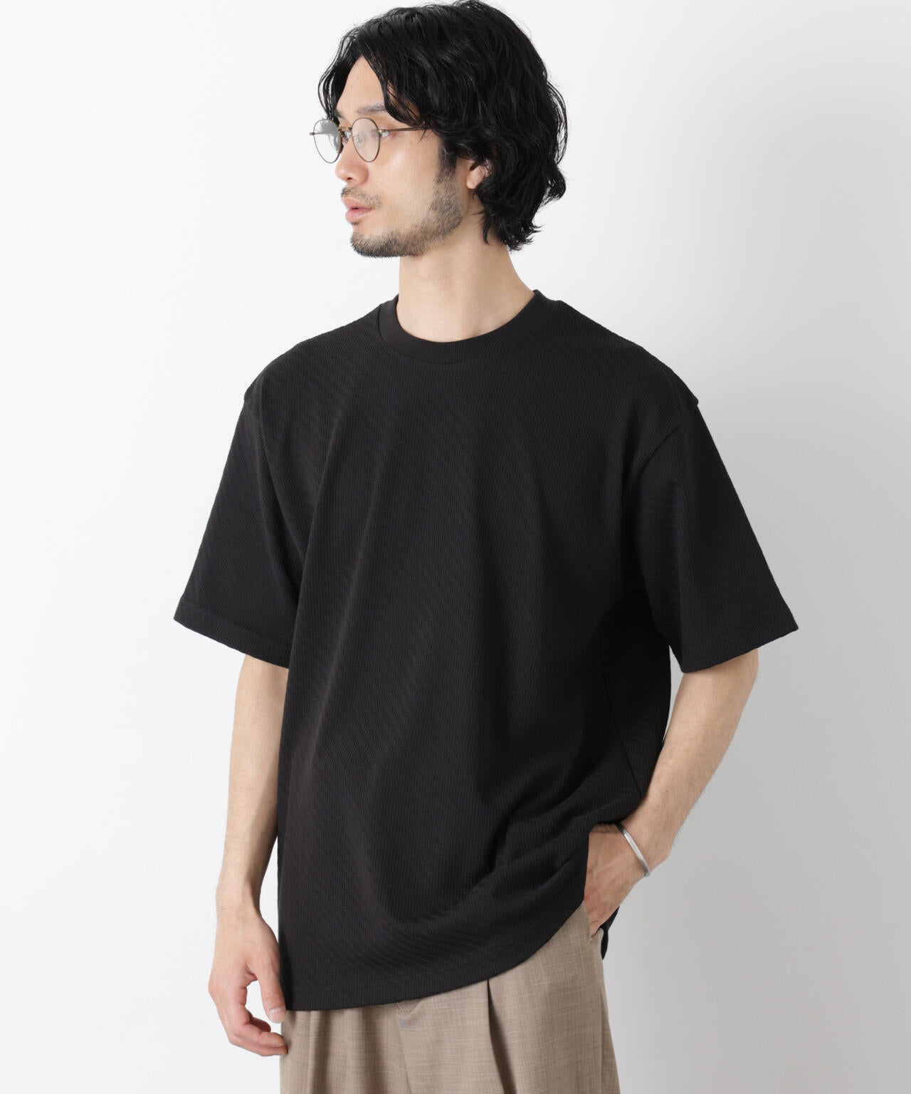 リンクスジャガードスリーブTシャツ 6686124228