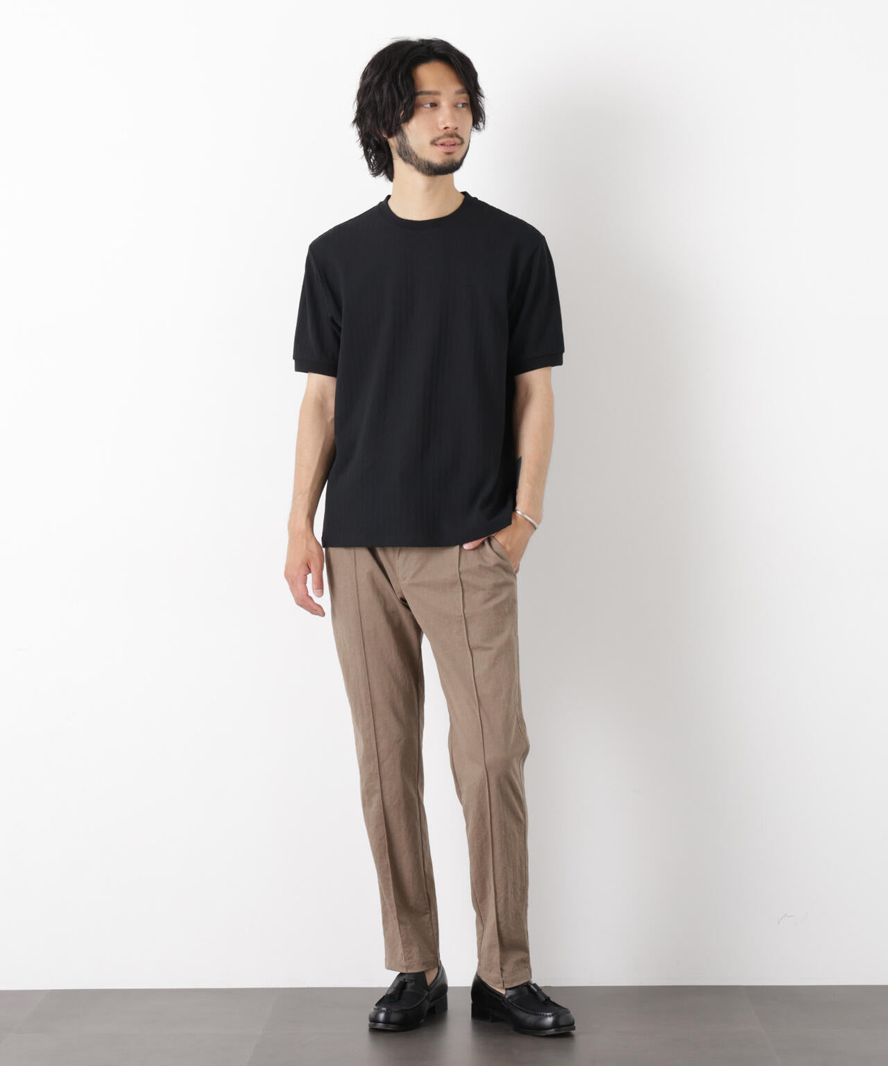 「モダンコンフォート」ヘリンボン クルーネックTシャツ 半袖 6686124243