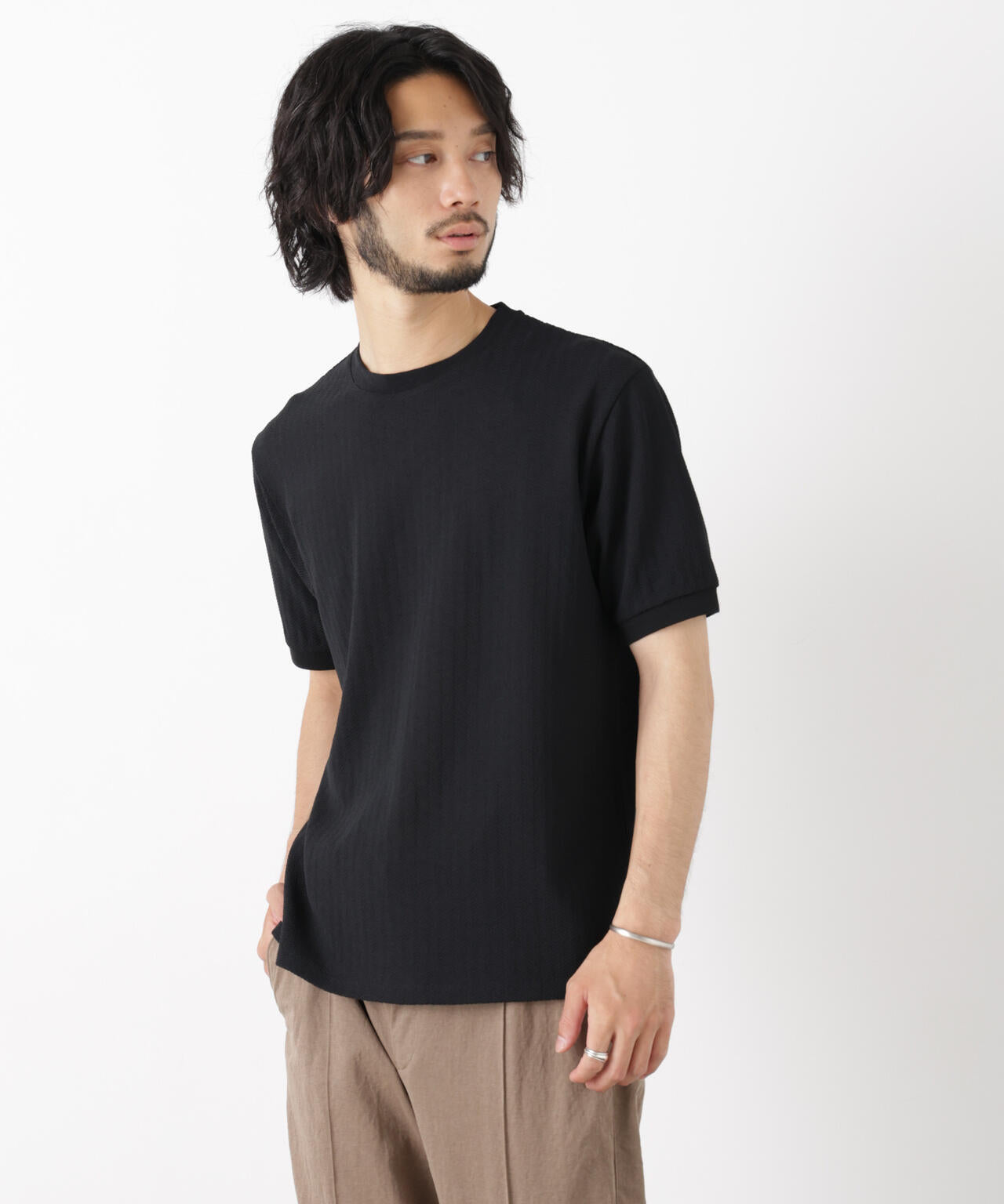 「モダンコンフォート」ヘリンボン クルーネックTシャツ 半袖 6686124243