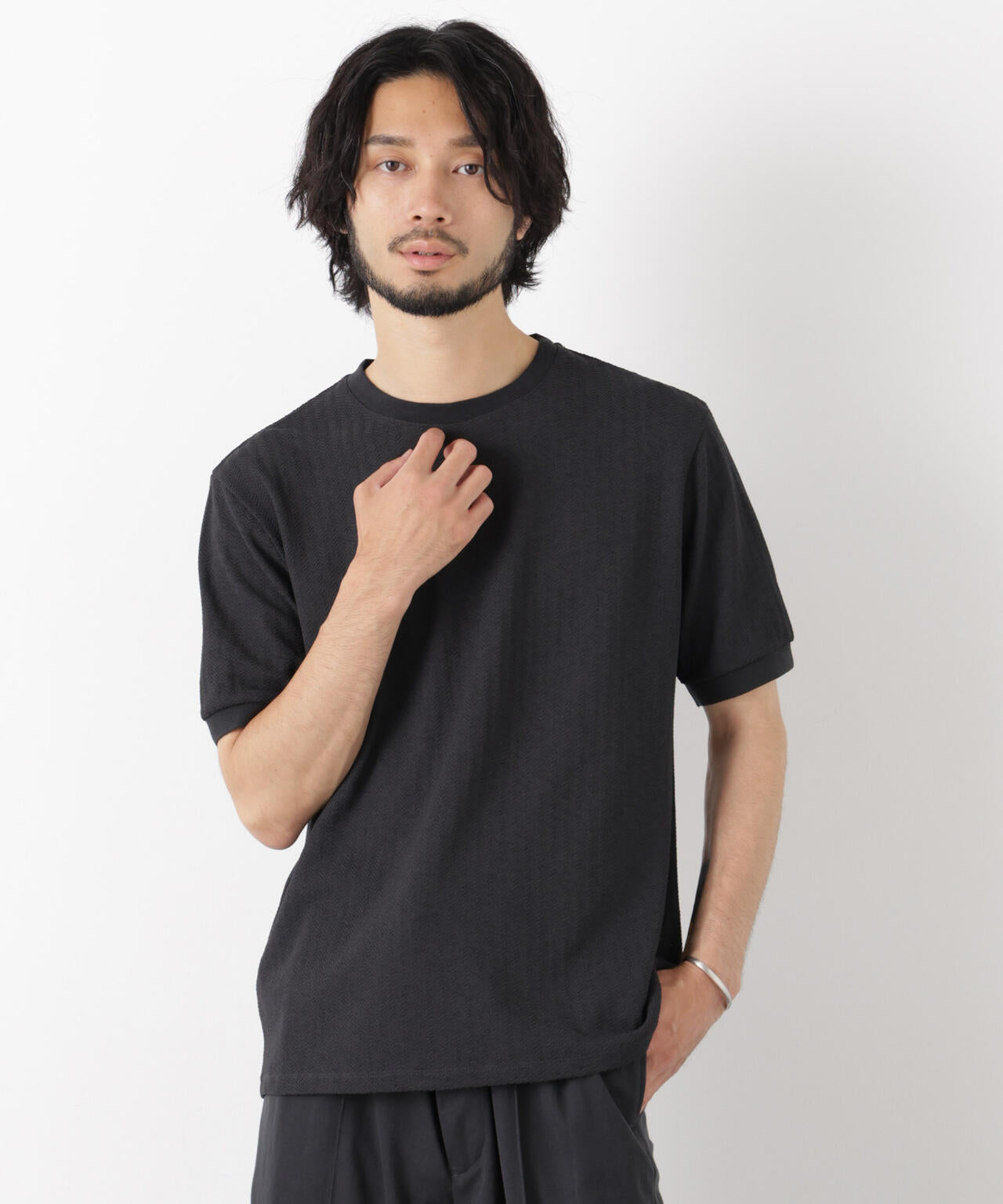 「モダンコンフォート」ヘリンボン クルーネックTシャツ 半袖 6686124243