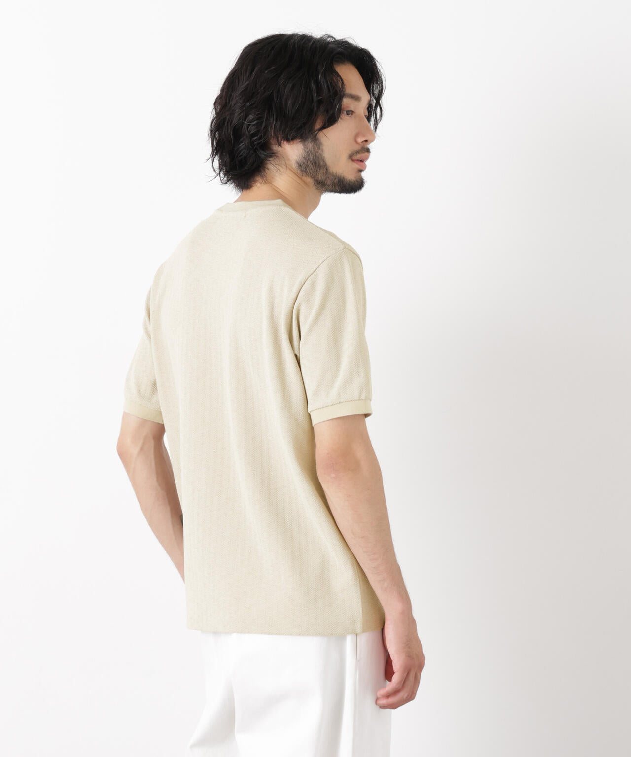 「モダンコンフォート」ヘリンボン クルーネックTシャツ 半袖 6686124243