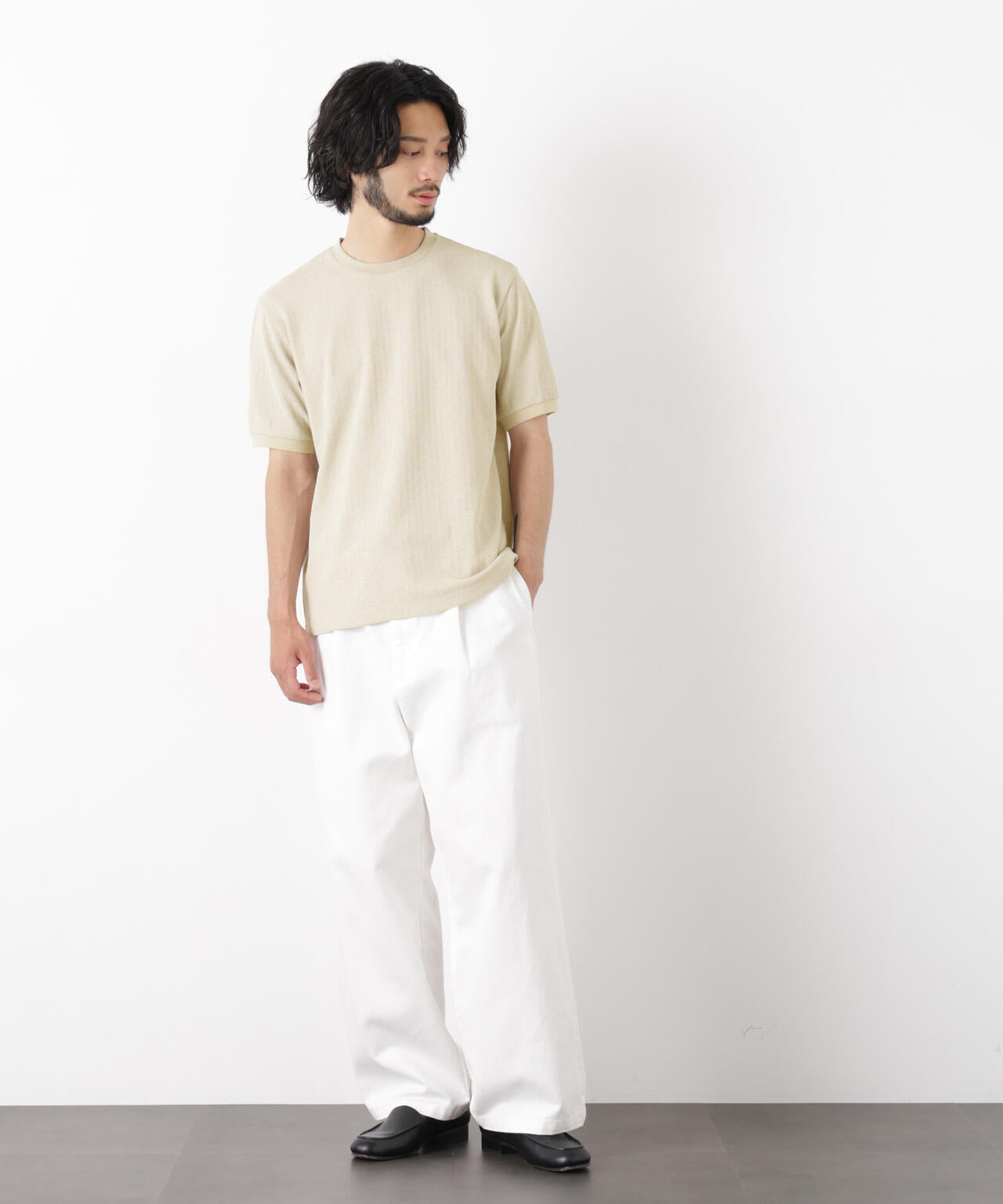 「モダンコンフォート」ヘリンボン クルーネックTシャツ 半袖 6686124243