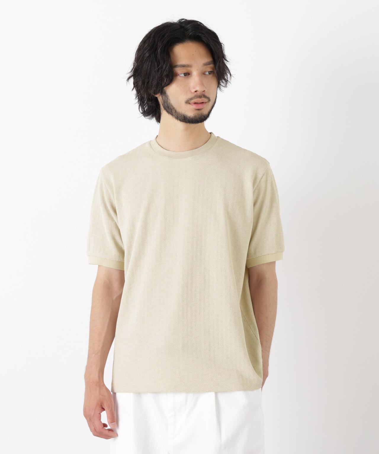 「モダンコンフォート」ヘリンボン クルーネックTシャツ 半袖 6686124243