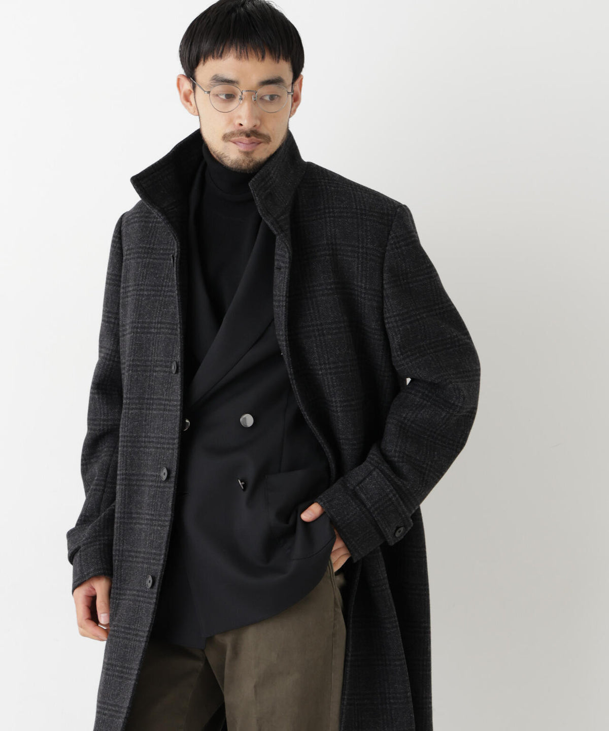 「NEW ON COAT」ウール/Nスタンドカラーコート 6686211204