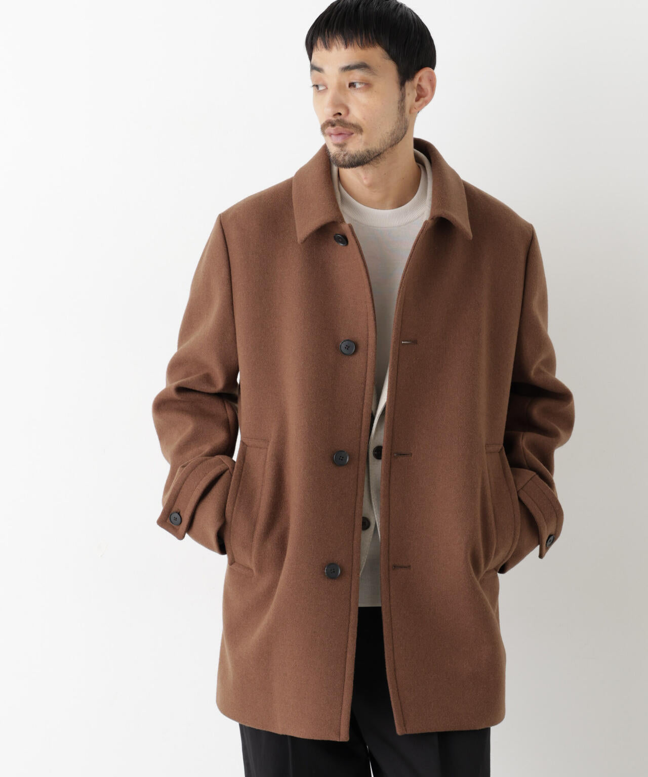 「NEW ON COAT」ウール/Nショートステンカラーコート 6686211205