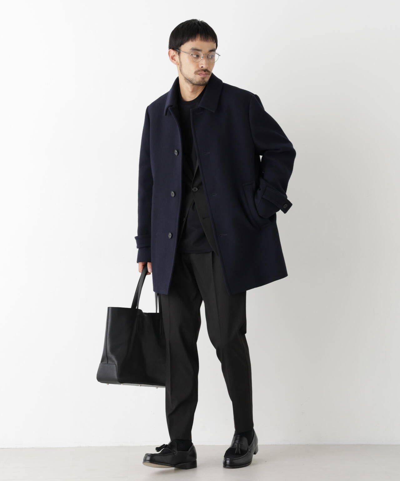 「NEW ON COAT」ウール/Nショートステンカラーコート 6686211205