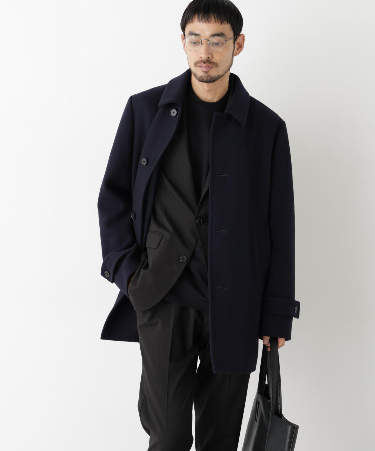 「NEW ON COAT」ウール/Nショートステンカラーコート 6686211205