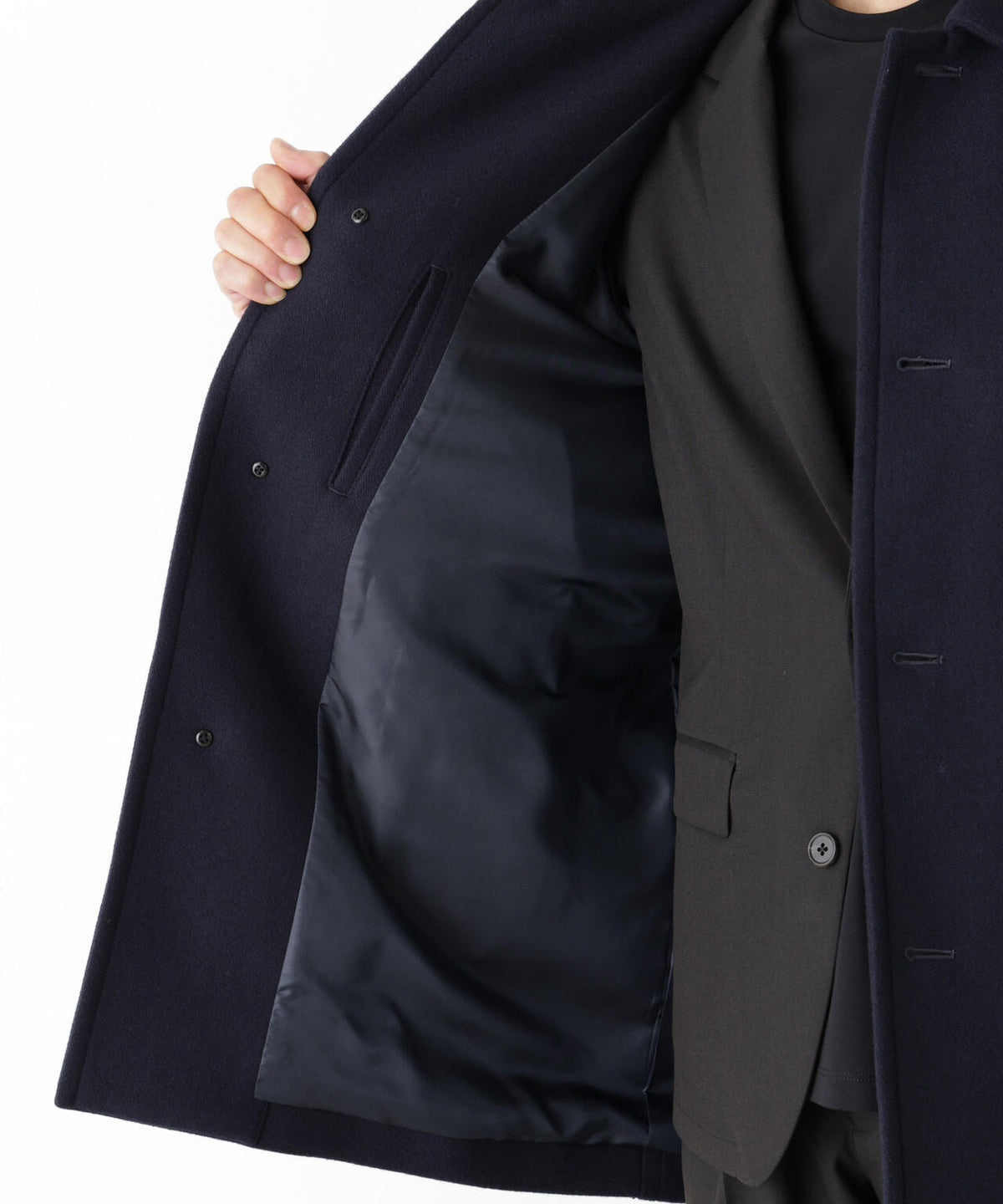 「NEW ON COAT」ウール/Nショートステンカラーコート 6686211205