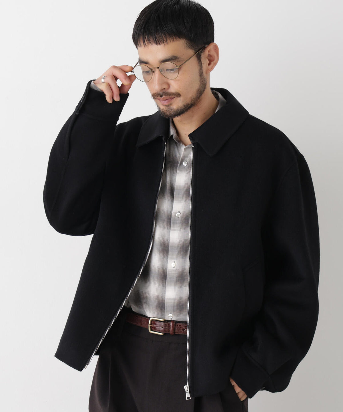 「ASSEMBLANC」 カシミヤブレンドリバーZIPブルゾン 6686212214