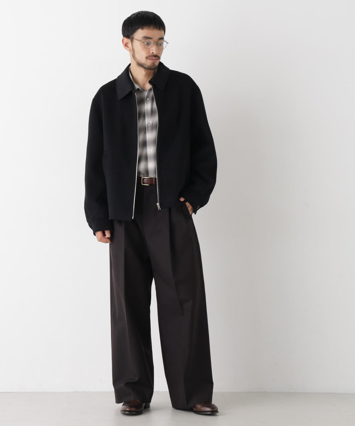 「ASSEMBLANC」 カシミヤブレンドリバーZIPブルゾン 6686212214