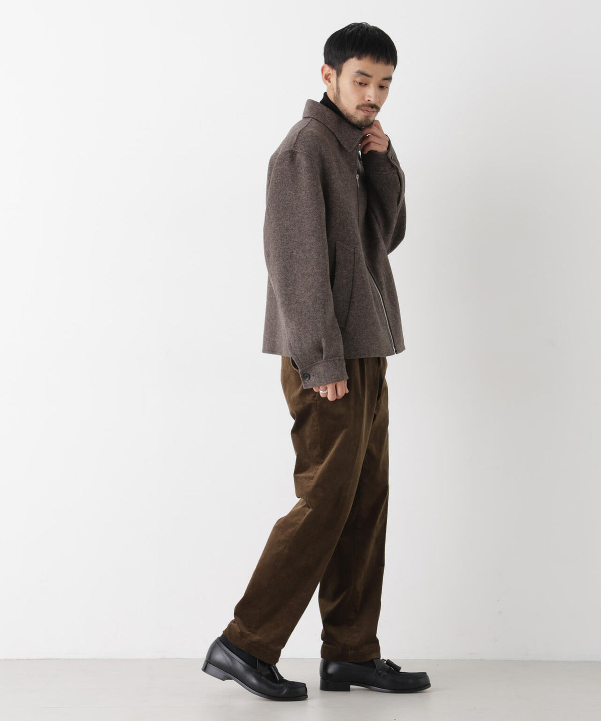 「ASSEMBLANC」 カシミヤブレンドリバーZIPブルゾン 6686212214