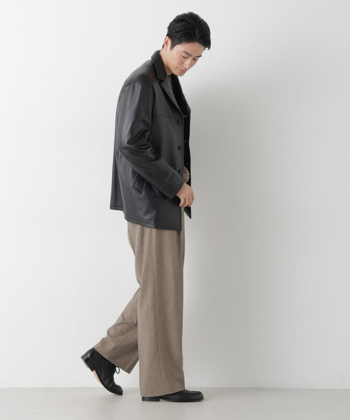 ラムナッパレザー ラペルカーコート 6686213206
