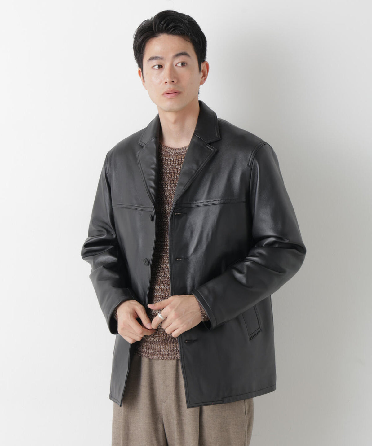 ラムナッパレザー ラペルカーコート 6686213206